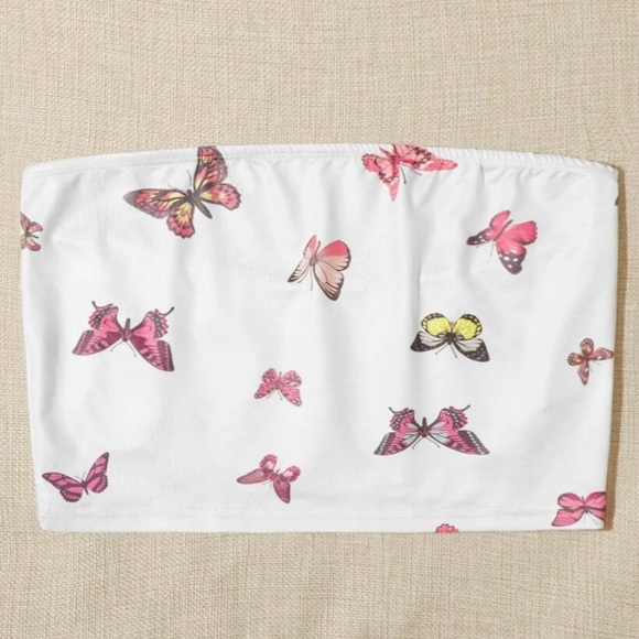 Tops - LAST ONE! cropped white butterfly tube top✨🦋💖